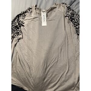 NWT Vocal Womens Sz Small  Long Sleeve Crew Neck Rhinestones Bling Shirt‎ Tan